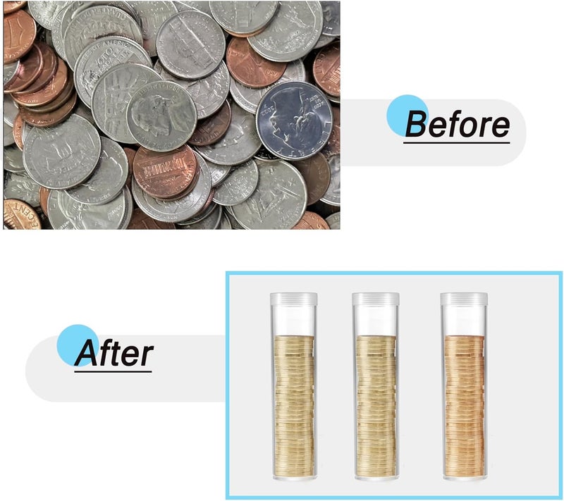 MUDOR 40 Pack Coin Storage Tube for Half Dollar, Plastic Coin Holders Tube with Screw-On Caps, Coin Collection Supplies,Long-Term Coin Storage (Half Dollar) - Image 2